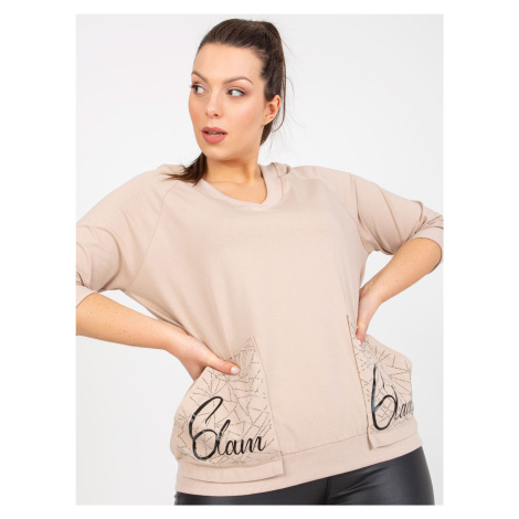 Beige plus size blouse for everyday wear with appliqué