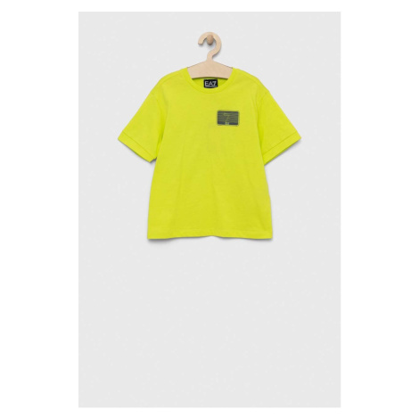 Detské bavlnené tričko EA7 Emporio Armani zelená farba, s potlačou