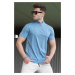 Madmext Blue Half-Setted Men's Turtleneck T-Shirt 5282