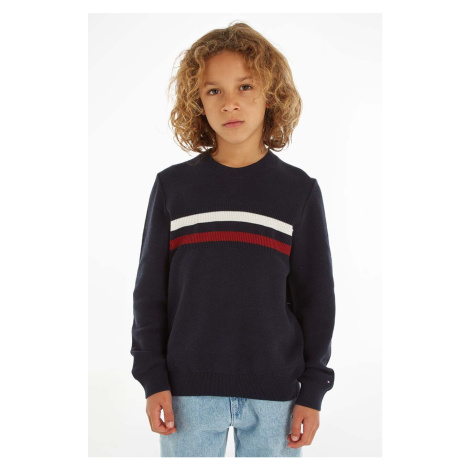 Detský bavlnený sveter Tommy Hilfiger tmavomodrá farba