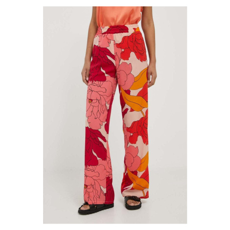 Nohavice Sisley dámske, ružová farba, rovné, vysoký pás