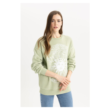 DEFACTO Oversize Wide Pattern Crew Neck Printed Thick Washed Faded Effect Sweatshirt