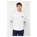 Trendyol Ecru Oversize/Wide-Fit 100% Cotton Velvet Texture Printed T-Shirt
