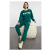 Trendyol Dark Green Slogan Printed Regular/Normal Pattern Elastic Leg Knitted Tracksuit