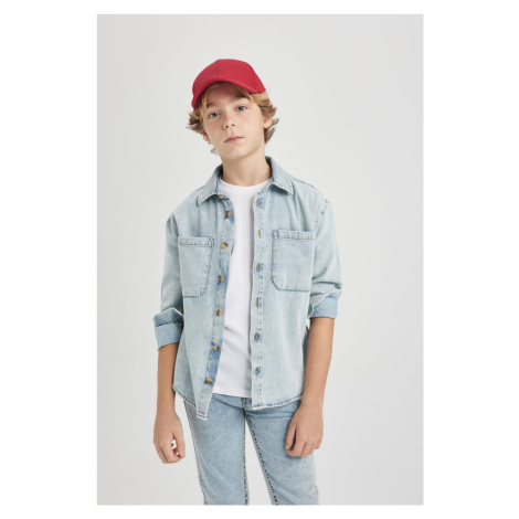 DEFACTO Boy Oversize Fit Polo Neck Jean Long Sleeve Shirt