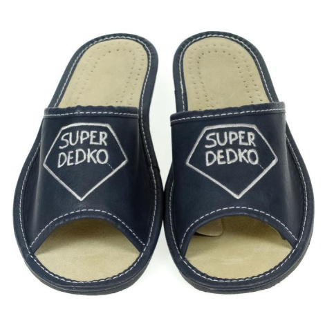 Pánske modré kožené papuče SUPER DEDKO John-C