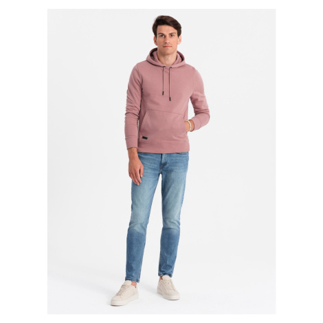 Ombre Men's BASIC cotton sweatshirt kangaroo hoodie - dark pink