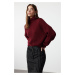 Trendyol Burgundy Crop Turtleneck Knitwear Sweater