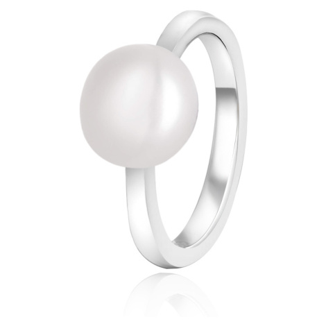 Beneto Elegantný strieborný prsteň s pravou perlou AGG29 52 mm