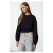 Trendyol Black Snap Fastener Relaxed Crop Thick Knitted Sweatshirt