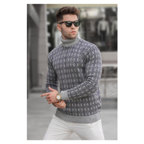 Madmext Gray Patterned Turtleneck Knitwear Sweater 5768