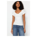 Trendyol White, Fitted/Cooked, Ribbed Cotton, Stretchy Knit Blouse