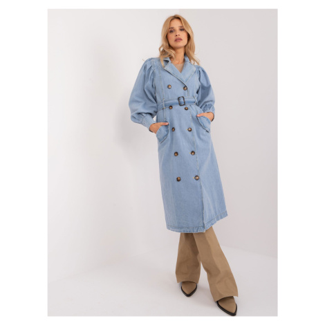 Light blue denim trench coat with buttons