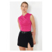 Trendyol Fuchsia Fitted Gather Detailed Sleeveless Stretchy Knitted Blouse