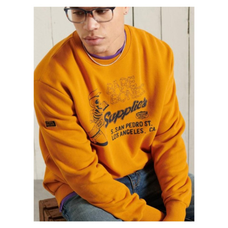 Oranžová pánska mikina s potlačou Superdry Workwear Crew Neck