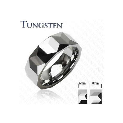 Tungstenový prsteň - vzor hranolov - Veľkosť: 52 mm