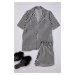 Trendyol Black Striped Viscose Top Wide Pattern Woven Pajama Set