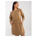 Camel mini sweatshirt dress with elastic waistband