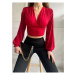 53841 Dewberry Deep Low-cut Waist Banded Crop Blouse-RED