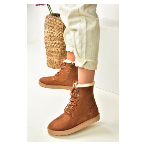 Fox Shoes Tan Women's Boots with Suede and Sheepskin