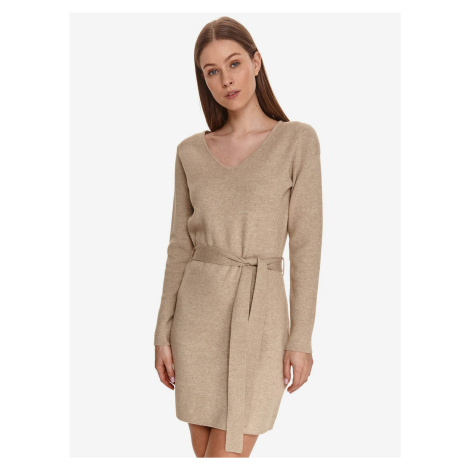 Beige women's dress with a tie at the waist TOP SECRET - Women