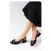 Mio Gusto Dita Black Women's Short Heeled Shoes with Buckle Accessory and Open Back.