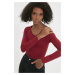 Trendyol Claret Red V-Neck Knitted Body With Snap Fastener