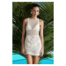 Trendyol Beige Fitted Mini Floral Appliqued Knitwear Look Beach Dress