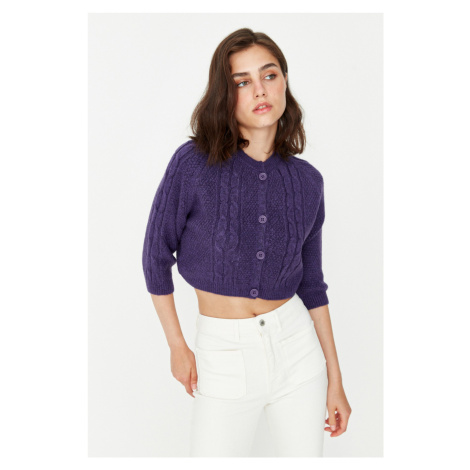 Trendyol Purple Woolen Knitted Crop Sweater Cardigan