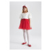 DEFACTO Girl's Stretch Waisted Red Tulle Red Skirt