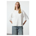 Trendyol Ecru Three Quarter Sleeve Relaxed/Comfortable Pattern Knitted T-Shirt