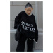 Madmext Black Letter Printed Oversized Crew Neck Women's Sweater