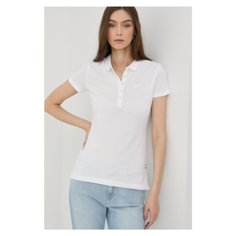 Bavlnené tričko BOSS biela farba,s golierom,50475176 Hugo Boss