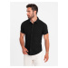 Ombre Men's knitted slim fit shirt with short sleeves and collar - black