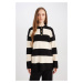 DEFACTO Regular Fit Polo Collar Buttoned Striped Sweater Tunic