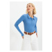 Trendyol Blue Polo Neck Corduroy Knitted Blouse