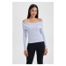 DEFACTO Fitted Open Shoulder Rib Sweater