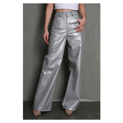 Madmext Silver Leather Basic Women's Trousers