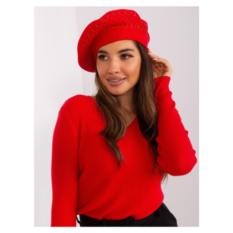 Red women's beret with rhinestones