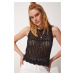 Happiness İstanbul Women's Black Summer Knitwear Blouse with openwork