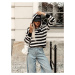 White and black striped sweater with hood Cocomore