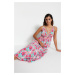 Trendyol Kvetinové vzorované maxi tkané plážové šaty