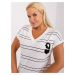 Ecru-black striped blouse plus size