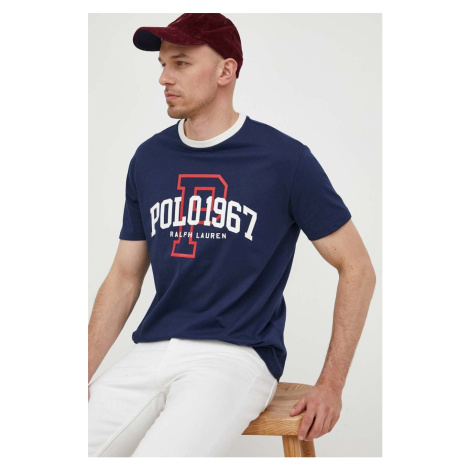 Bavlnené tričko Polo Ralph Lauren tmavomodrá farba, s potlačou