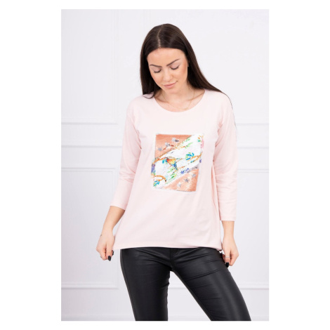 Blouse with 3D Bird graphics powder pink