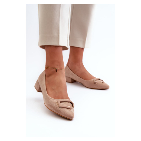 Low heeled pumps with embellishment, Eco Suede S.Barski Beige