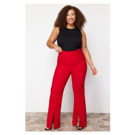 Trendyol Curve Red Large Size Wide Leg Woven Fabric Trousers with Slits