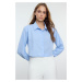 Trendyol Blue Padding Detailed Stone Regular Woven Regular Cut Crop Shirt