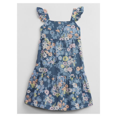Modré dievčenské kvetované midi šaty s volánom GAP