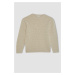 DEFACTO Boy's Ecru Crew Neck Basic Plain Sweater